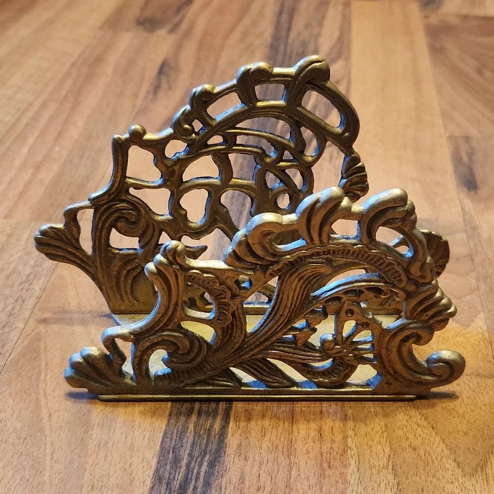 Vintage Brass Art Nouveau Style Napkin Holder